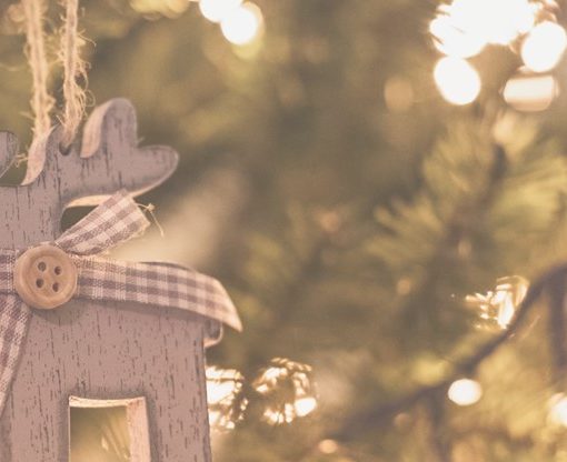 Photo d'un renne en bois accroché à une branche de sapin pour le décorer, pour illustrer cet article sur la décoration de Noël